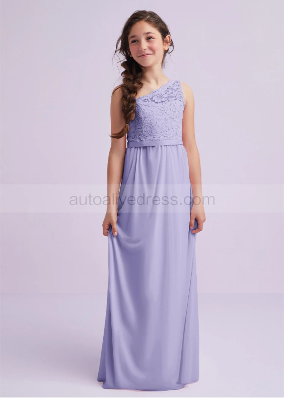 One Shoulder Iris Lace Chiffon Junior Bridesmaid Dress